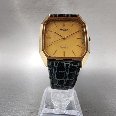 Seiko Dolce Tank Watch Men 30mm Gold Dial Gold Tone Rectangle 5931