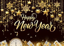 7X5FT Happy New Year Backdrop Black and Gold Background 2026 New Year 7x5ft