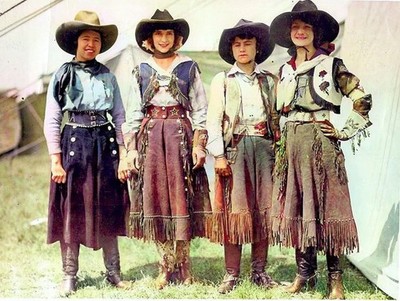 Old West RODEO COWGIRLS in chaps vintage 8x10  photo 1930