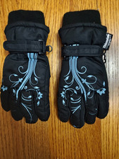 Thinsulate insulation, black blue gloves for girls, size 4-7 years