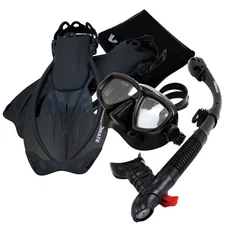 Snorkeling Dive Mask Goggles Dry Snorkel Fins Flippers Bag Water Sport Gear Set 