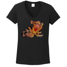 Woman's  Tigger Spangle T shirt Lots of sparkle Ladies tee vneck winnie the pooh
