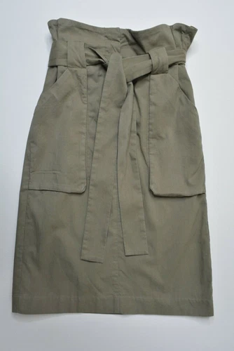 H&M Size 2 Womens Brown High Waist PAPER BAG Knee Length Sash TIE Waist SKIRT