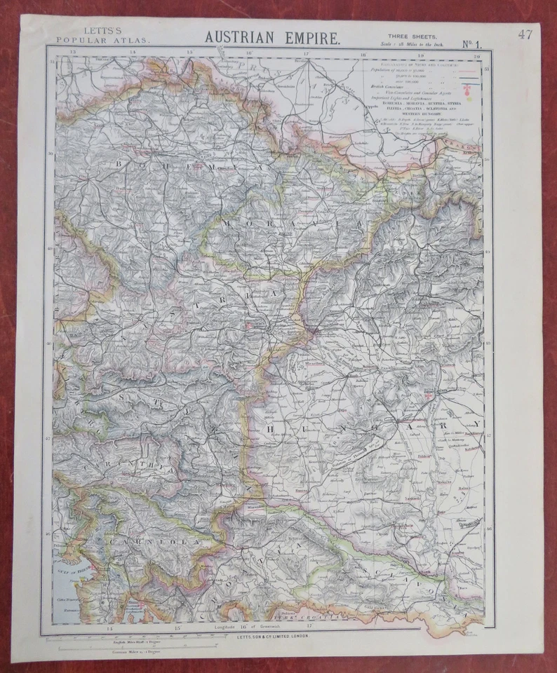 奥匈帝国 哈布斯堡帝国 维也纳 布达佩斯 1883 年 莱茨 稀缺 两张地图 — 第 2/4 张图片