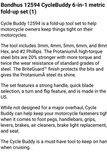 Bondhus 12594 Cycle Buddy, GorillaGrip 6 in 1 Fold Up Set Metric Hex 3-8mm - Picture 4 of 4