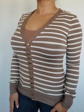 Striped Mocha Cardigan Sweater