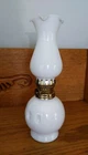 Vintage Small Milk Glass Oil Lamp with White Fluted Chimney 8 Inches Japan
