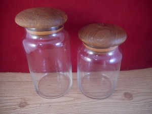Set Of 2 Glass Storage Jars Canisters Decorative Wooden Tops M6 Ebay