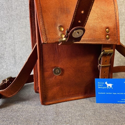 Leather Bag 9" Tall Satchel M9 Shoulder Messenger Bag A5 size - Picture 3 of 9