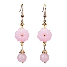 Pink Jade Flower Earrings Natural 925 Silver Fashion Jewelry Women Vintage