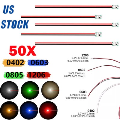 50X Wired Micro LED Pre-Soldered 0402,0603, 0805,1206 Copper Wire ...