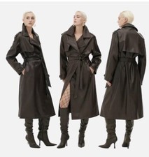 Rita Ora Primark Plus Chocolate Brown Faux Leather Trench Coat Size Xl 18 20
