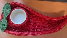 Wicker chip and dip set Chile pepper shaped 