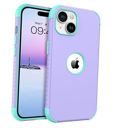 for iPhone 15 Case, Phone Case iPhone 15, Heavy Duty 2 in 1 Full Purple/Mint-image