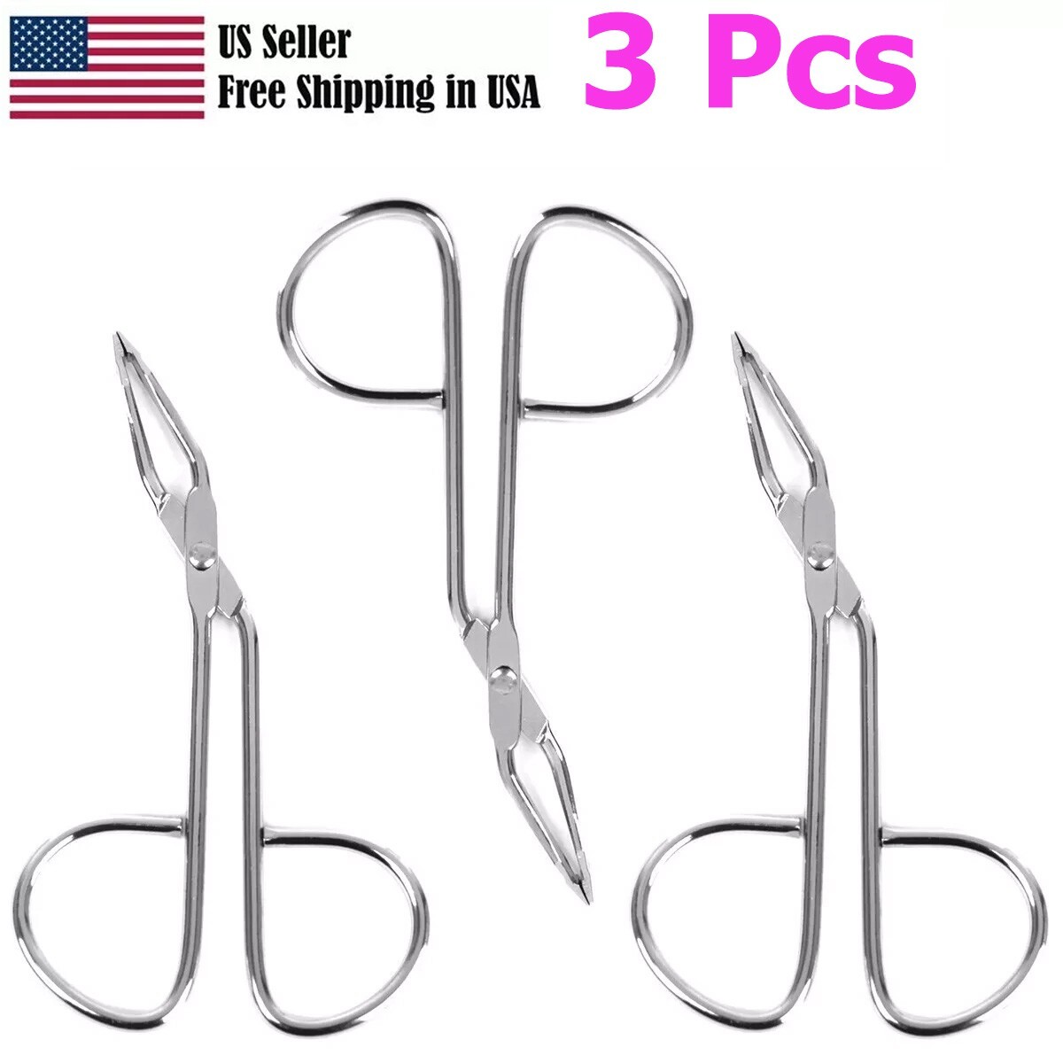 Scissor Tweezers Flat Tip Tweezer Set Hair Eyebrow Removal Tweezers 3 Pcs