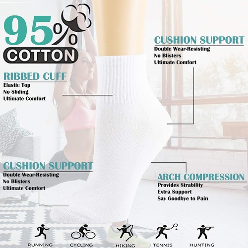 6 Pairs Women's & Men's Mini Crew/Ankle Cotton Athletic Socks with Thick Cush... - Picture 2 of 6