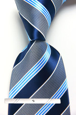 New Classic Striped Blue White JACQUARD WOVEN 100 Silk Men's Necktie Tie