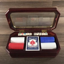Bicycle Executive Poker Set Solid Wood Chest Cards And Chips Unopened
