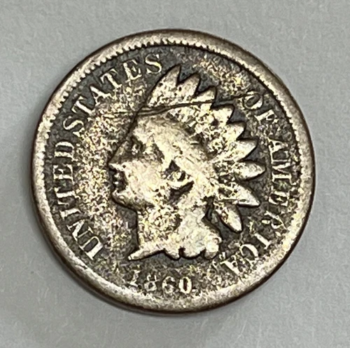1860 Indian Cent Copper Nickel Better Date Pointed Bust Very Good Details
