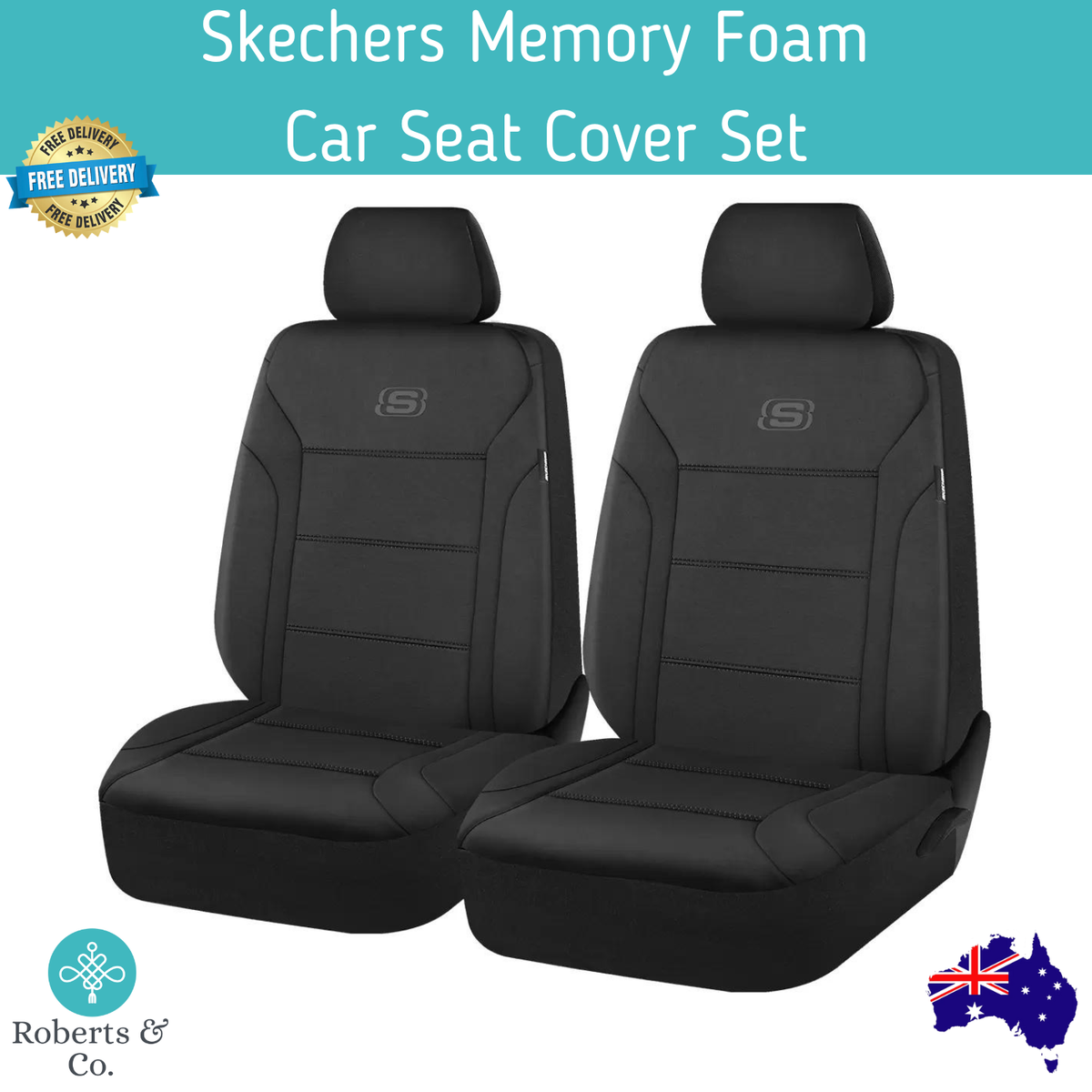 Skechers Memory Foam Car Seat Cover Set Piece Front Seat Covers