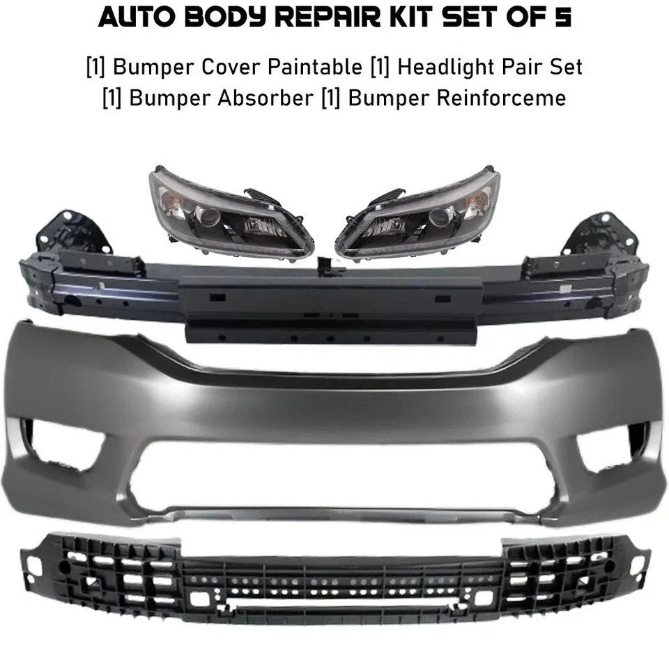 Front Bumper Cover Fascia & Headlight Assembly For 2013-2015 Honda Accord Sedan Foto 2 de 4