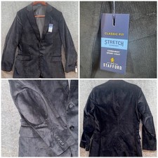 Stafford Mens Classic Fit Black Corduroy Sport Coat Blazer Jacket Sz 44R NEW