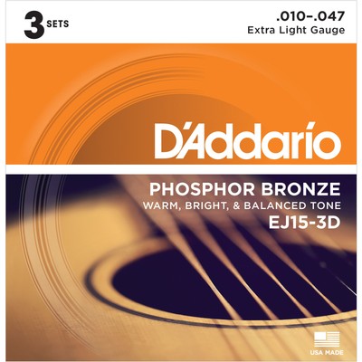 D'Addario A-Git.Saiten EJ15-3D 10-47 Phosphor Bronze 3er Set