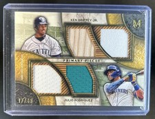 2025 Topps Museum Ken Griffey Jr. Julio Rodriguez Quad Jersey Bat Gold #/49