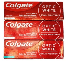 Colgate Optic White Stain Fighter Toothpaste, 4.2 oz, 2-Mint Paste & 1-Mint Gel