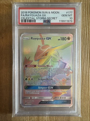 Rayquaza GX (Secret) 177/168 Sm-Celestial Storm Holo Pokemon Card PSA 10