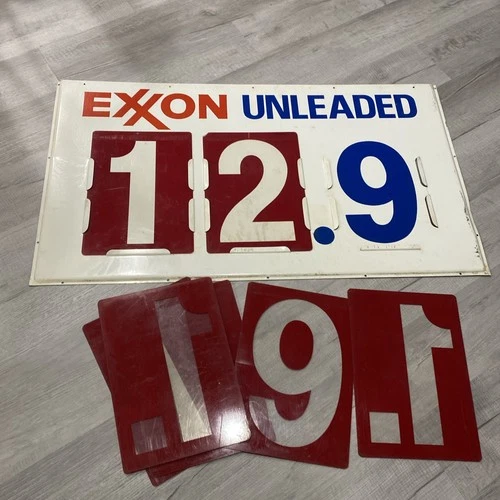 Vintage Exxon Unleaded Gas Station Gasoline Price Advertising Sign Oil Metal 44”