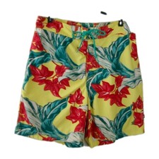 Nautica Yellow Leaf Lined Swimming Trunks/ Board Shorts Men's Size Medium