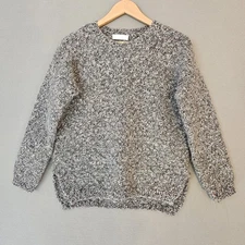 Chloe Wool Alpaca Blend Chunky Sweater Womens M/L Greige Marled Knit Fisherman