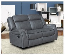 GREY High Grade Leather Gel Recliner Reclining 2 Seater Sofa - CLIFTON