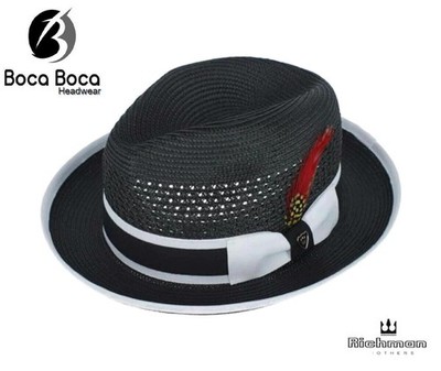 RICHMAN BROTHERS Polybraid Two Tone Fedora with Grosgrain Band & Feather Hat