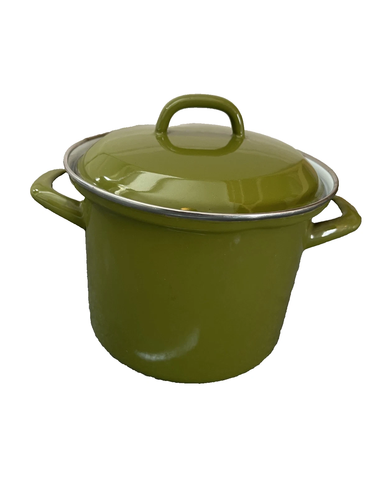 Enameled Green Metal Stew / Pasta / Stock Pot / Lid. 14cm Deep Diameter 18cm