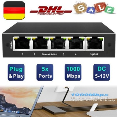 5-Port Gigabit Desktop Netzwerk Switch RJ45 LAN Ethernet Verteiler HUB-1000MBs