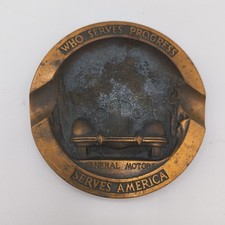 Brass Ashtray GM General Motors Automobiles Who serves Progress America Vintage