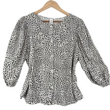 H M black and white leopard print Women's Linen Viscose Blend Shirt SZ- Large