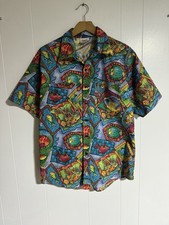 Vintage Tropical Fish Button Up Shirt AOP 80s 90s Aloha Hawaiian Preppy Fun