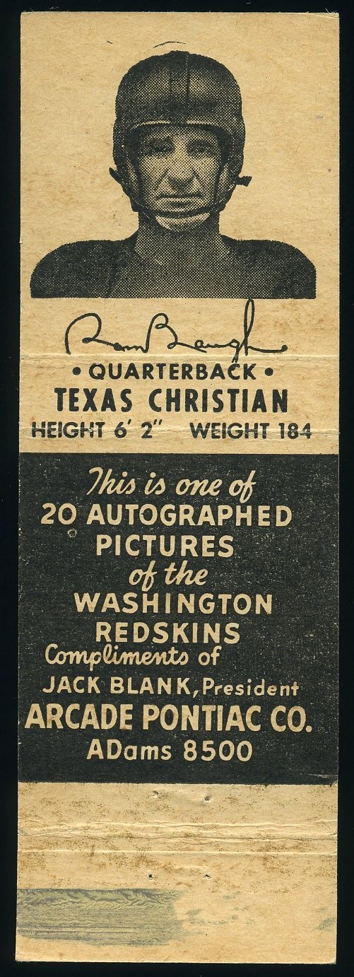 1951-52 Universal Arcade Pontiac Redskins Football Matchbook Sammy Baugh