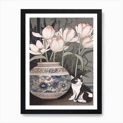 Zeichnung eines Stilllebens des Lotus Wi gerahmtes Wandbild Poster Leinwanddruck Bild