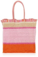 Mud Pie Women's Bright Fringe Tote 17" x 14.5" x 7" Pink