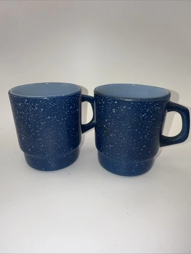 Vintage Lot Of 2 Anchor Hocking Fire King Ware Blue Speckled Coffee Cup