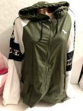Victoria Secret Pink Bling Full Zip Hoodie Anorak Windbreaker Jacket Olive/White