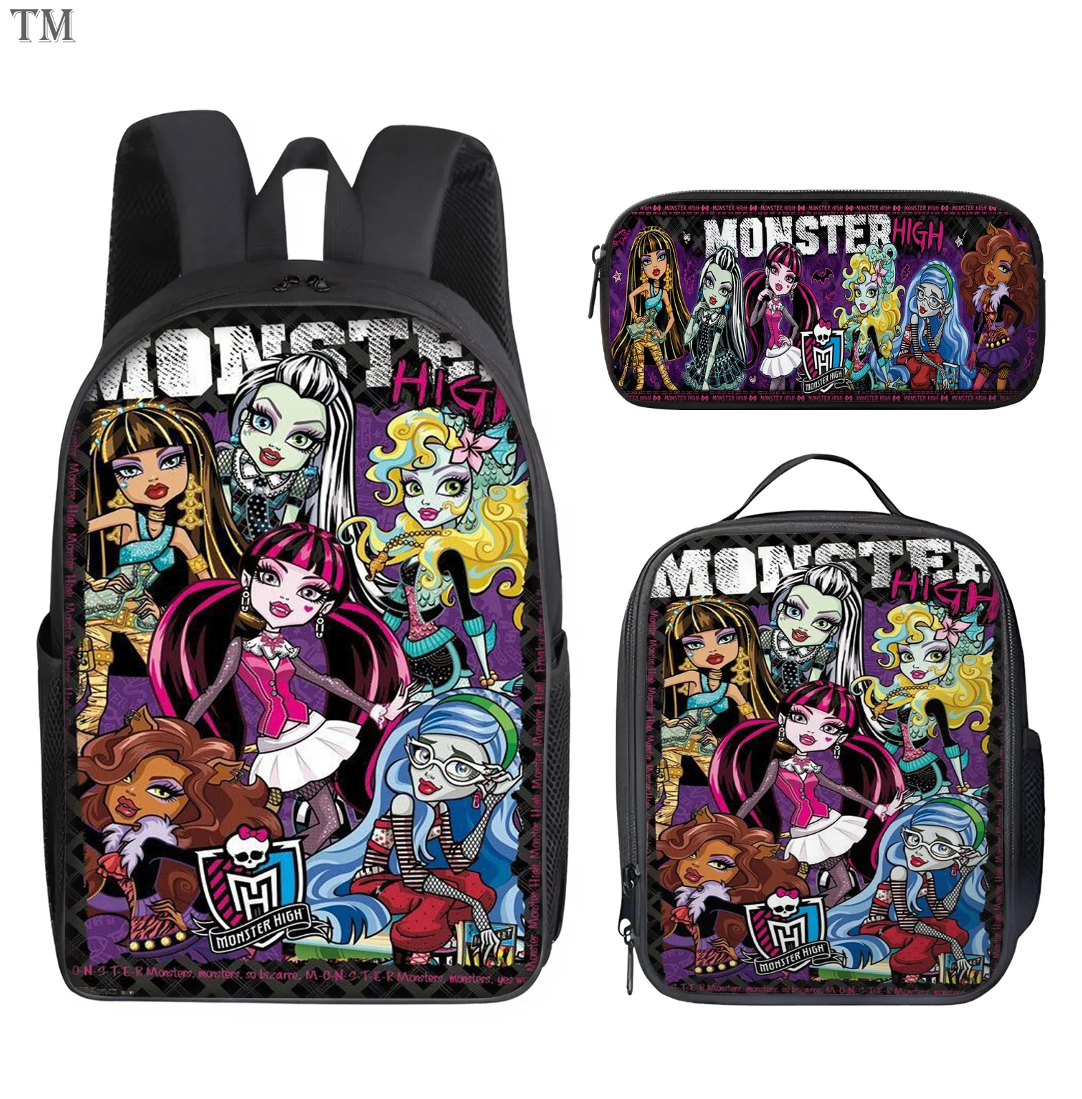 Personalized Monster High Backpack Set, Custom Name School Bag, Lunch Bag