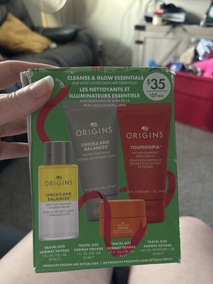 Origins Cleanse & Glow Essentials Travel Set: Cleanser, Face Wash, Cream
