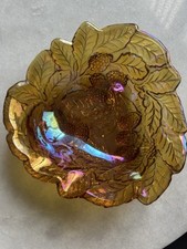 Marigold Carnival Glass Berry Bowls 4.25" Ribbed Pattern Pair — listing 4