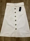New Marks & Spencer M&S SIZE 16 REG WHITE COTTON RICH MIDI SKIRT Buttons + BELT
