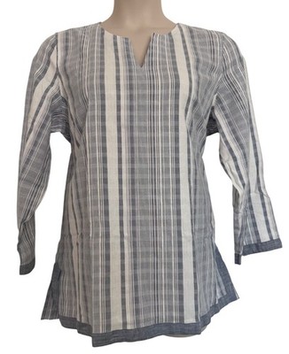 Untuckit Romagana Size 6 Striped Blouse 100% Cotton NWT Blue White 3/4 Sleeve